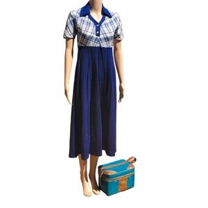 True Vintage 1980s 1990s New Wave Size: Small Navy Blue A Line Dress